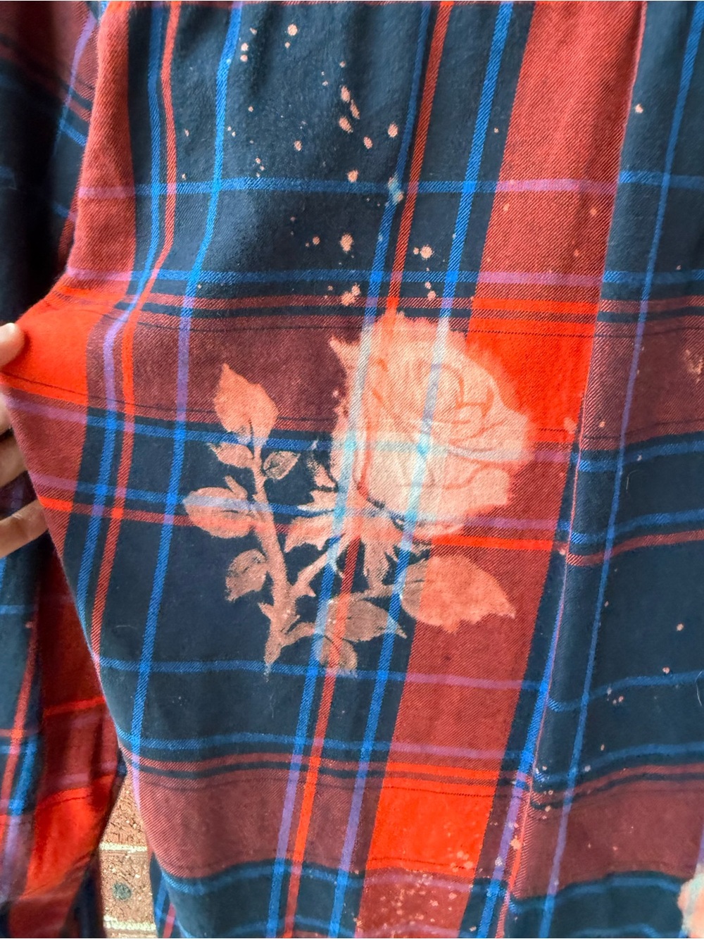 Handmade - Rose - Women's Red & Navy Plaid Floral Button-Up Shirt - Picture 2 of 13